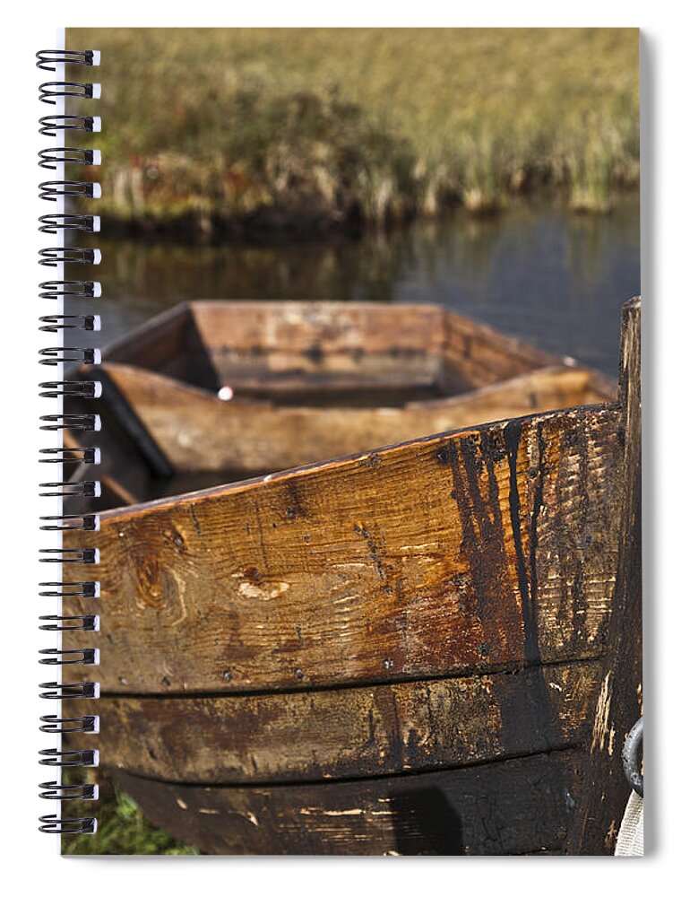 Row Boat Spiral Notebook featuring the photograph Skiff in swedish swamp by Heiko Koehrer-Wagner