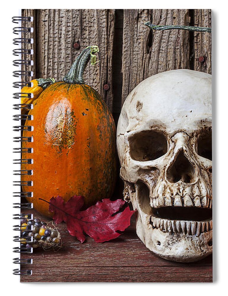 Skull Spiral Notebook featuring the photograph Skull and gourds by Garry Gay