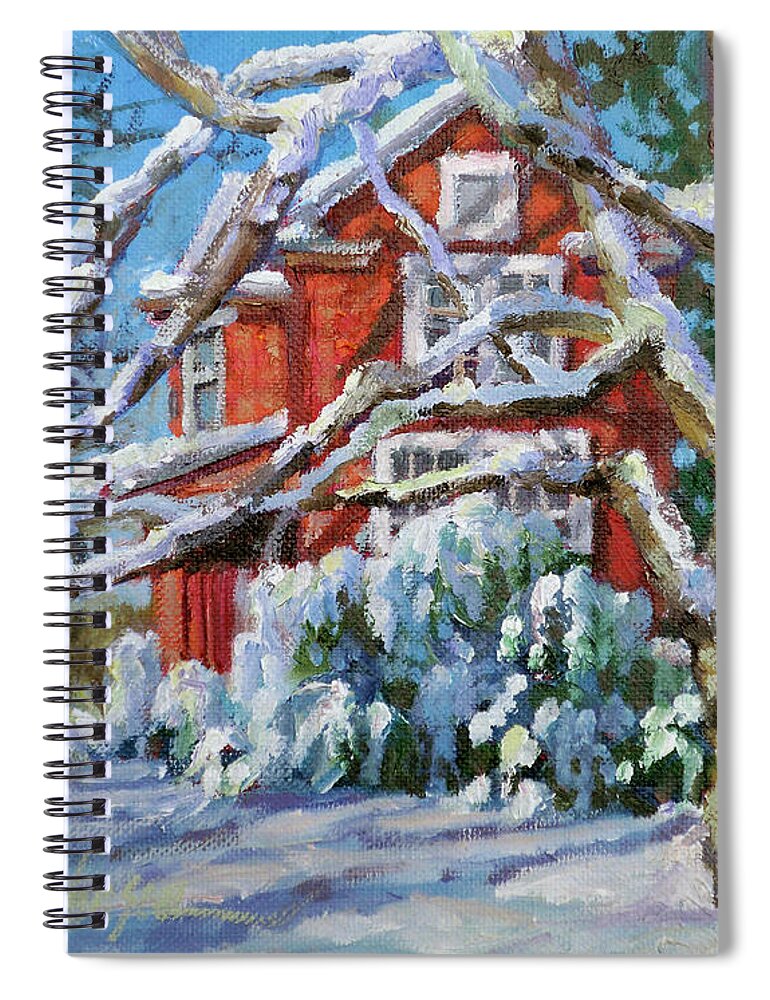 Old Red House In Snow Spiral Notebook featuring the painting Snow Glow by L Diane Johnson