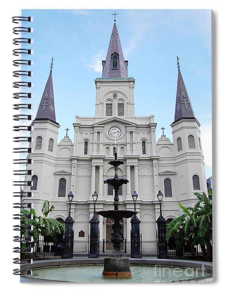 Travelpixpro New Orleans Spiral Notebook featuring the photograph St Louis Cathedral and Fountain Jackson Square French Quarter New Orleans by Shawn O'Brien