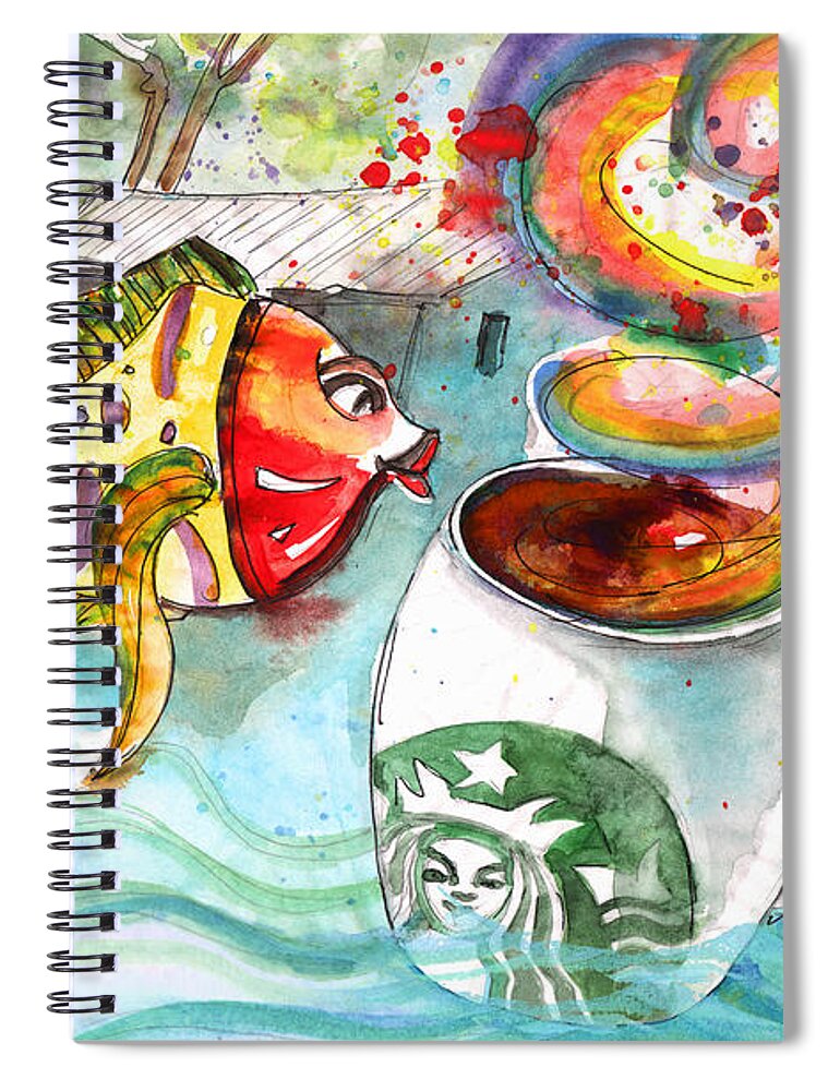 Travel Sketch Spiral Notebook featuring the drawing Starbucks Coffee in Limassol by Miki De Goodaboom