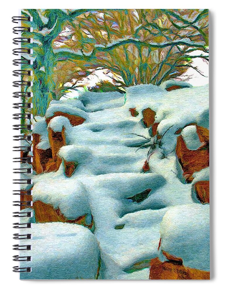Stone Spiral Notebook featuring the painting Stone Steps in Winter by Jeffrey Kolker