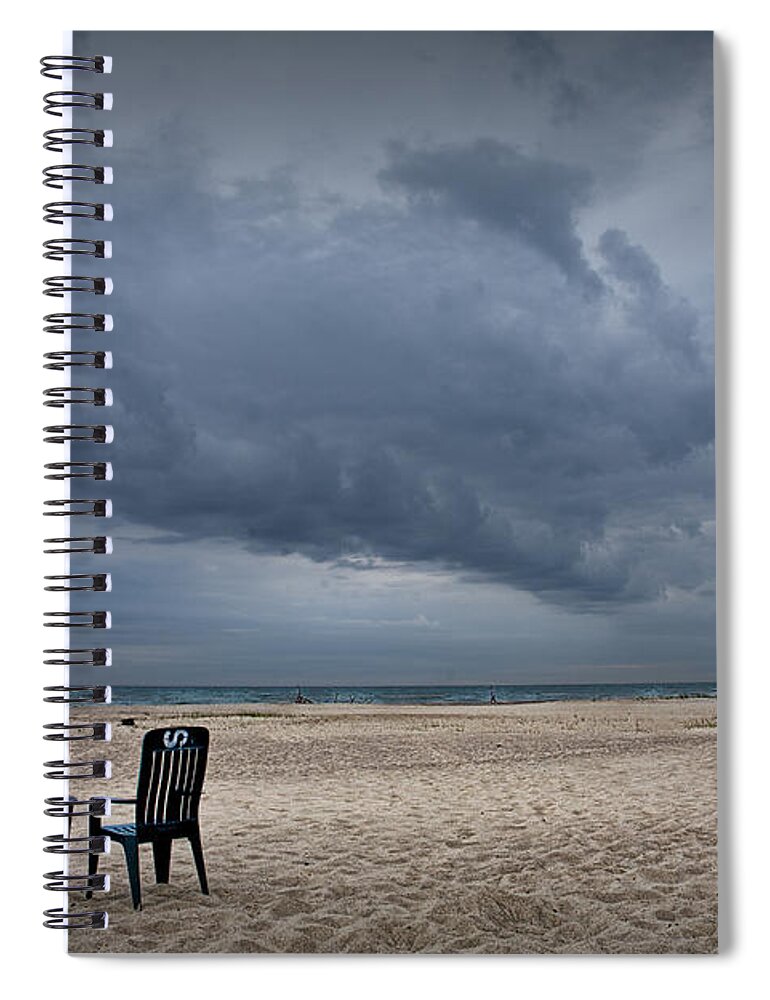 Art Spiral Notebook featuring the photograph Sunrise on the Beach with chairs at Oscoda Michigan by Randall Nyhof