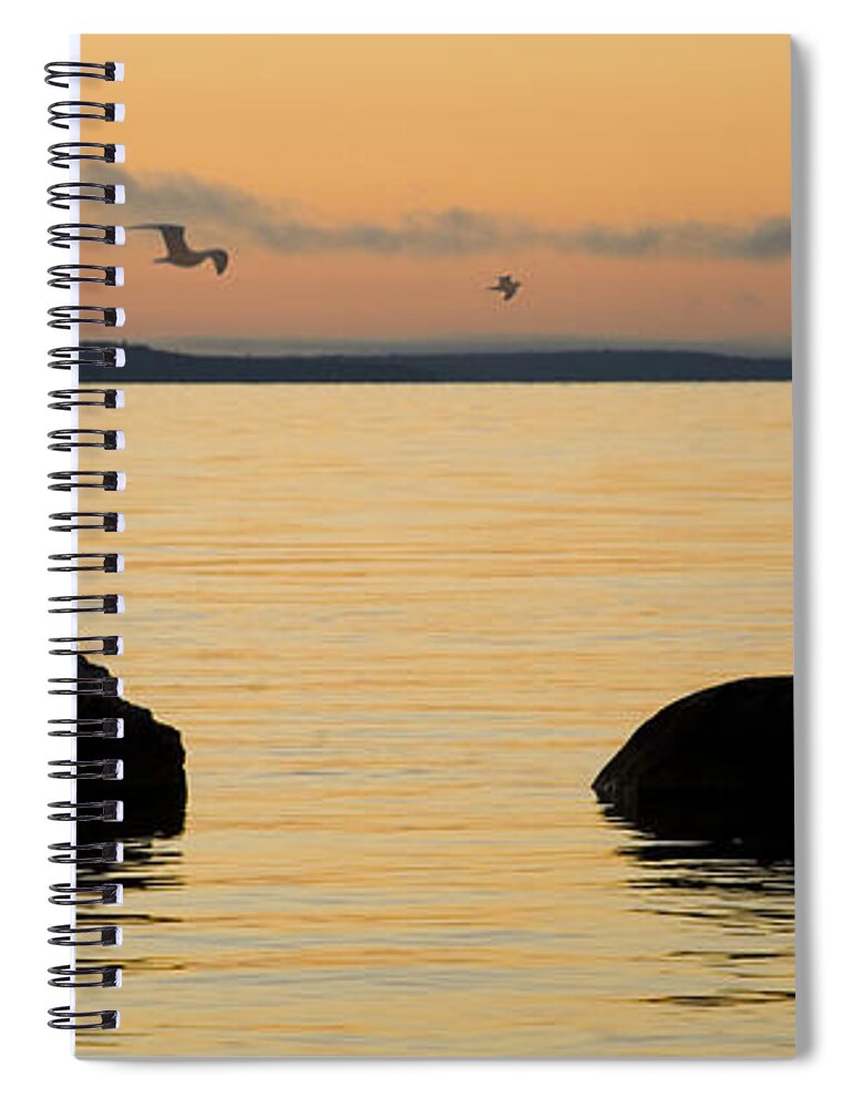 Sunrise Spiral Notebook featuring the photograph Sunrise with Gulls at St. Ignace Michigan by Randall Nyhof