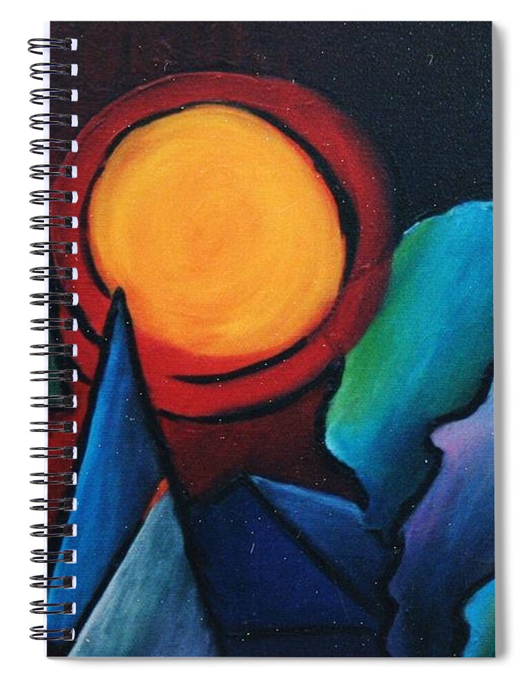 Sun Spiral Notebook featuring the painting Sunset behind Trees by Karin Eisermann