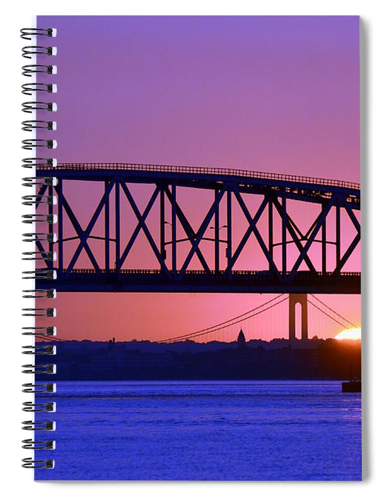 Sunset Spiral Notebook featuring the photograph Sunset Verrazano Under Marine Park Bridge by Maureen E Ritter