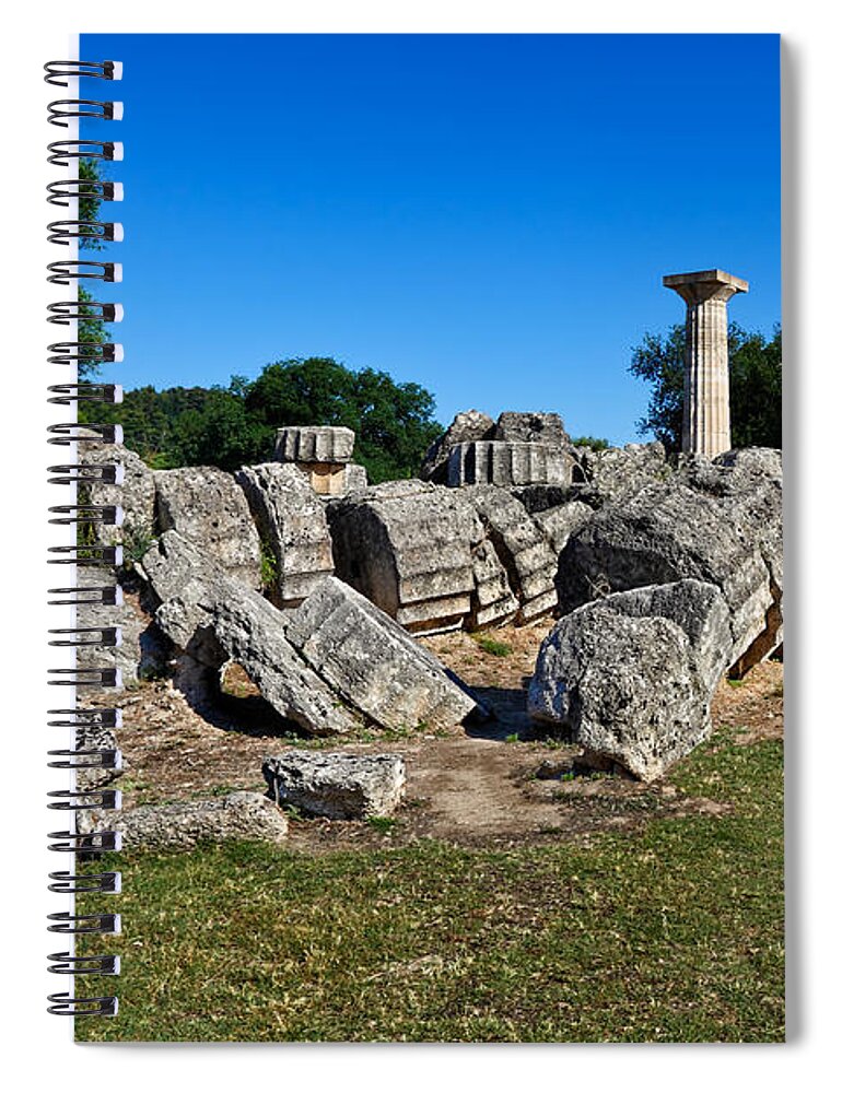 Ancient Spiral Notebook featuring the photograph Temple of Zeus - Ancient Olympia by Constantinos Iliopoulos