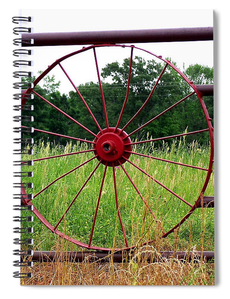 Wildflowers Spiral Notebook featuring the photograph Texas Wildflowers Through Wagon Wheel by Kathy White