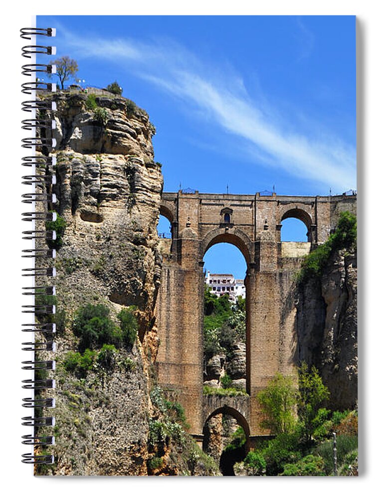 The Bridge In Ronda Spain Spiral Notebook featuring the photograph The Bridge in Ronda Spain by Mary Machare