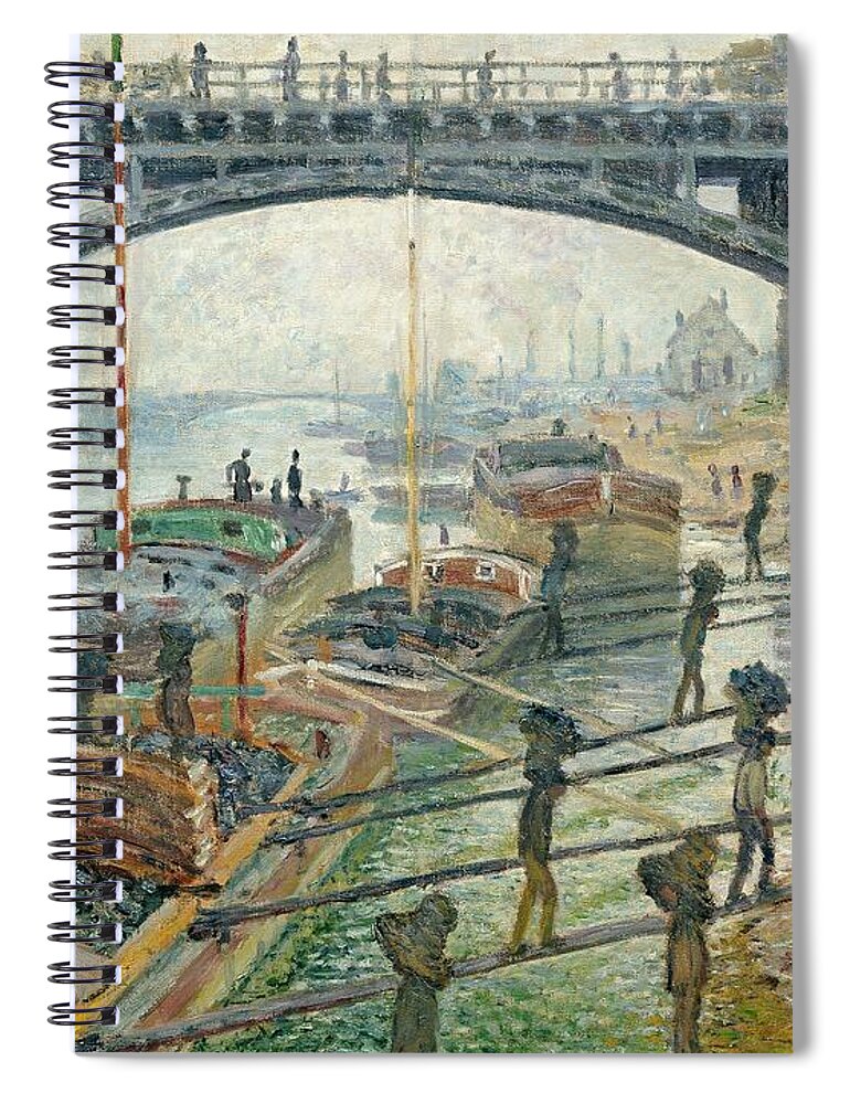 French Spiral Notebook featuring the painting The Coal Workers by Claude Monet