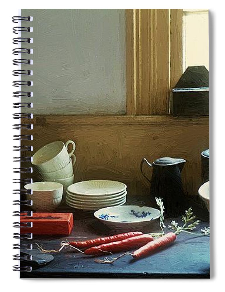 Kitchen Spiral Notebook featuring the painting The Cook's Table by RC DeWinter