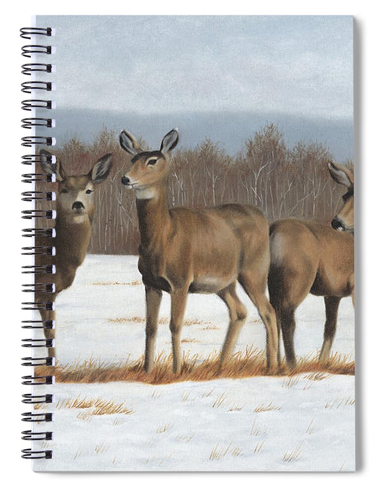 Mule Deer In Winter Field Spiral Notebook featuring the painting The Gathering by Tammy Taylor