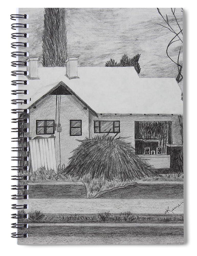 House Spiral Notebook featuring the drawing The House Across by Kume Bryant
