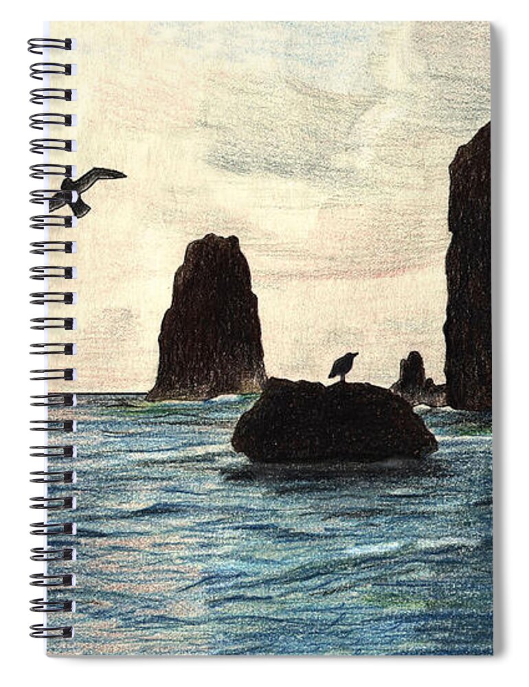 Coastal Rocks Spiral Notebook featuring the mixed media The Needles by Wendy McKennon