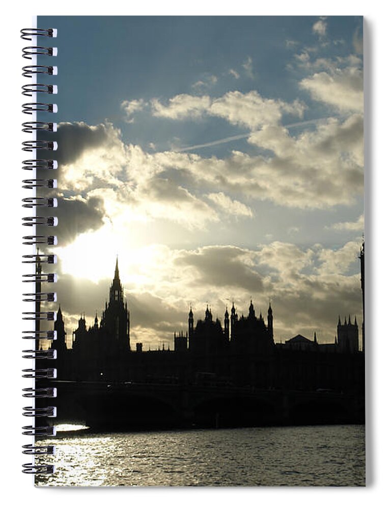London Spiral Notebook featuring the photograph The outline of Big Ben and Westminster and other buildings at sunset by Ashish Agarwal
