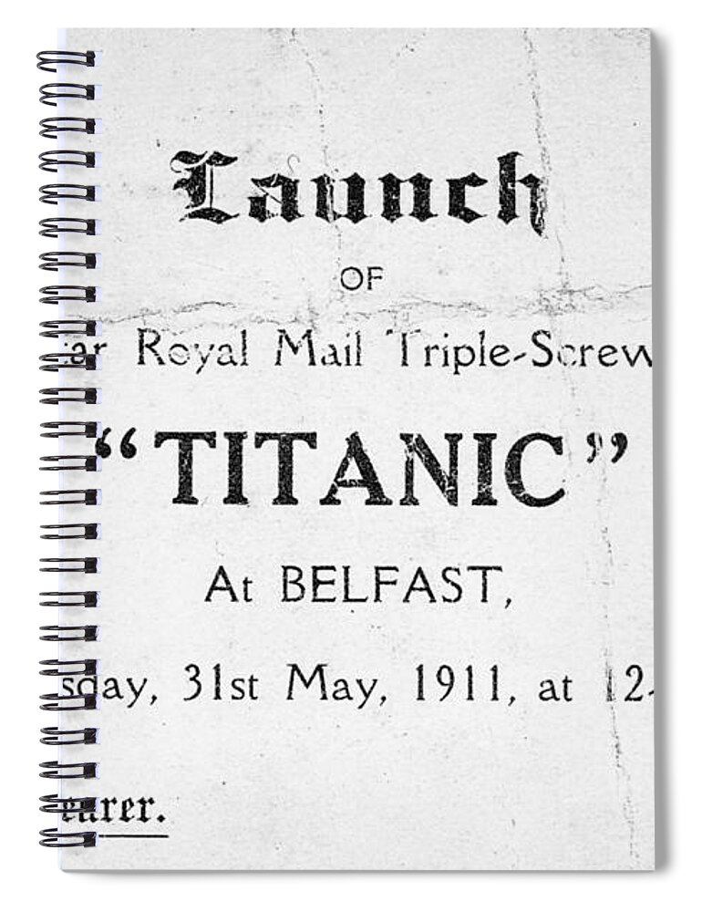 1911 Spiral Notebook featuring the photograph Titanic: Launch, 1911 by Granger