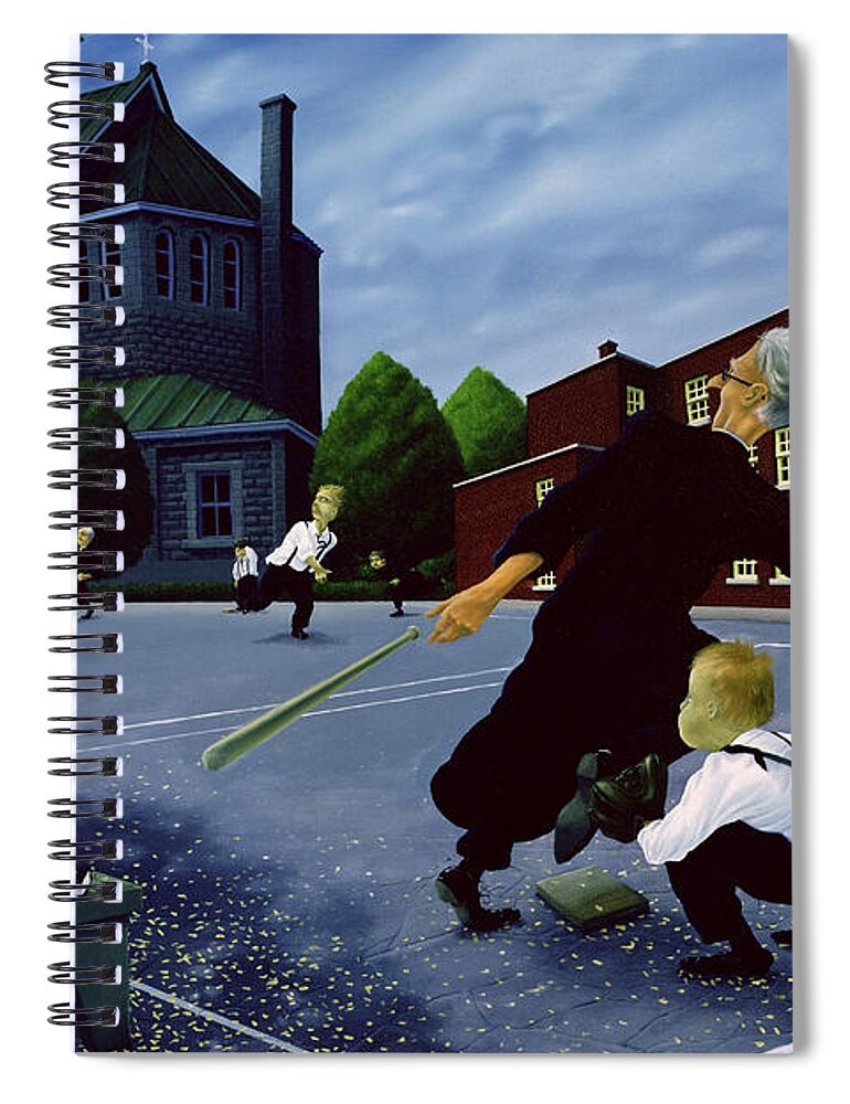 Baseball; Priest; Priests; Braces; Catholic College; College; Playing Baseball Spiral Notebook featuring the painting To The Glory of God by Stephane Poulin