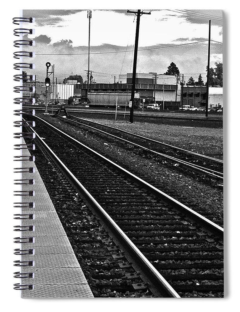 Train Tracks Spiral Notebook featuring the photograph train tracks - Black and White by Bill Owen