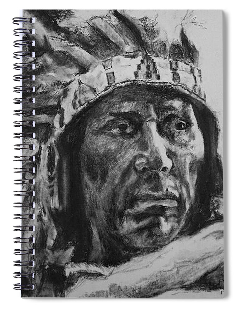 Native American Spiral Notebook featuring the drawing Tribute by Rachel Bochnia
