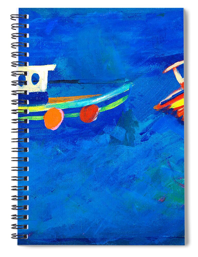 Painting Spiral Notebook featuring the painting Two fishing boats at sea by Simon Bratt
