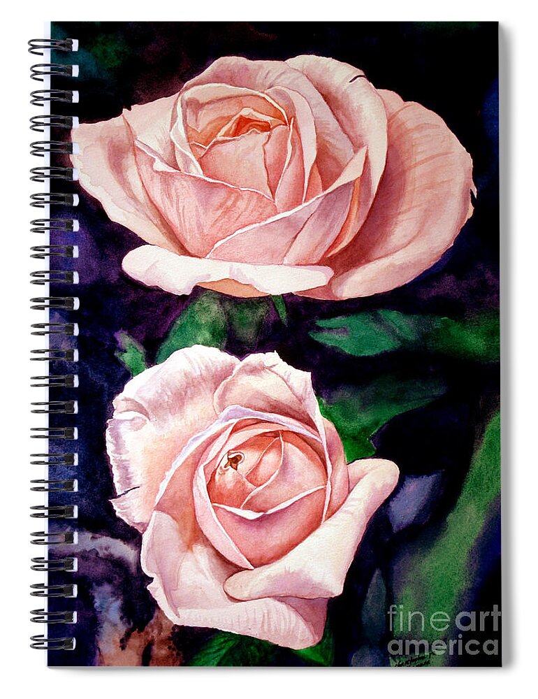 Rose Spiral Notebook featuring the painting Two Roses by Christopher Shellhammer