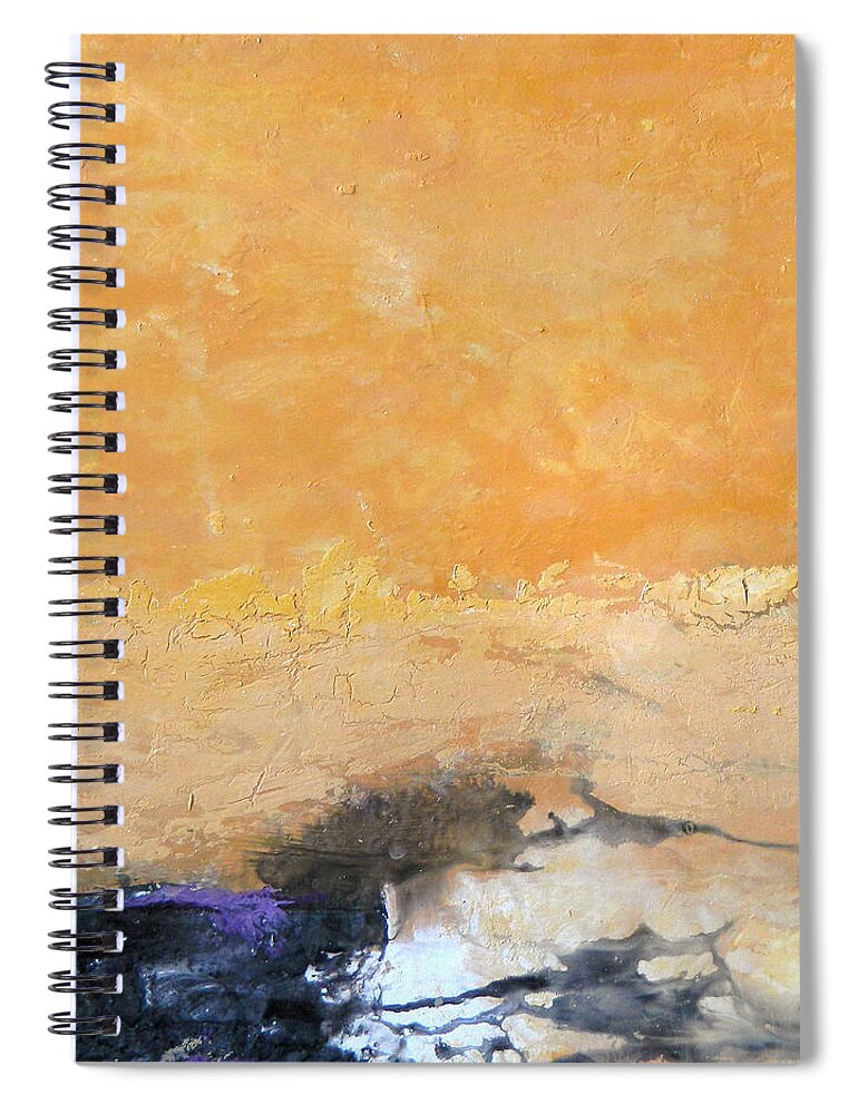 Abstract Spiral Notebook featuring the painting Untitled Abstract - amber peach with violet by Kathleen Grace