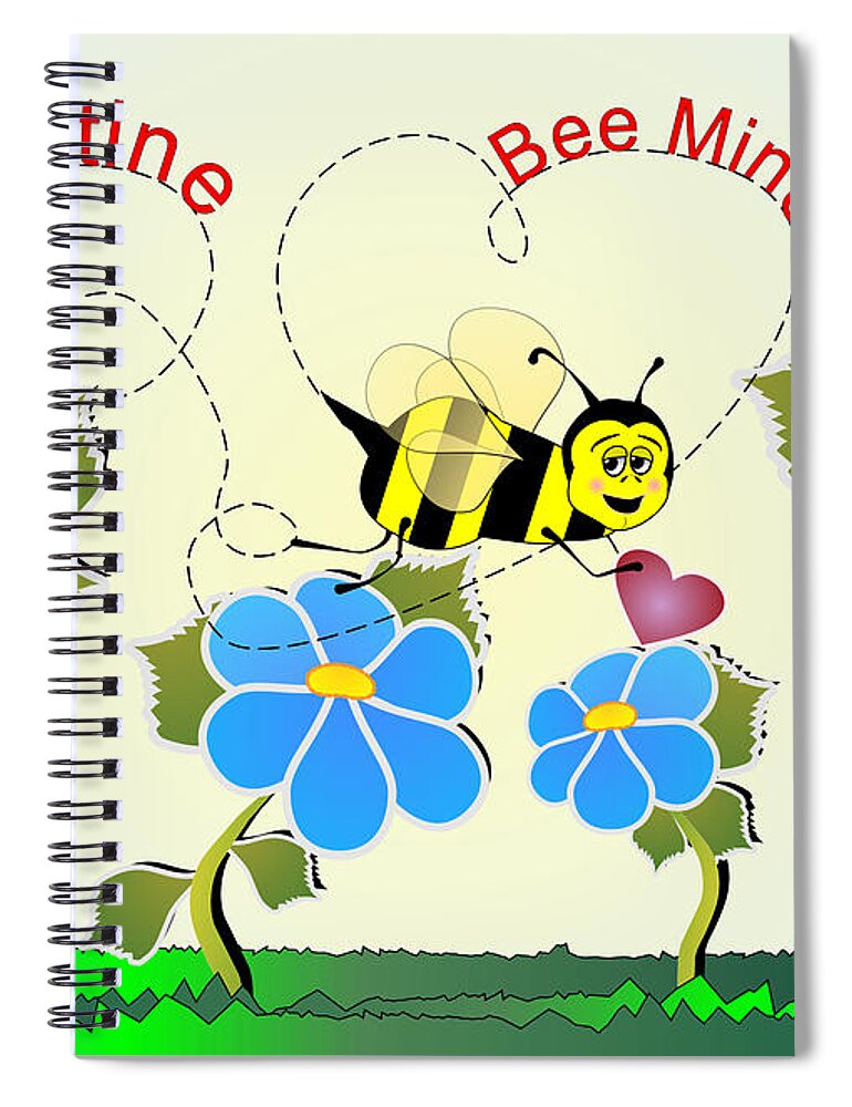 Valentines Spiral Notebook featuring the digital art Valentine Bee Mine by Susan Kinney