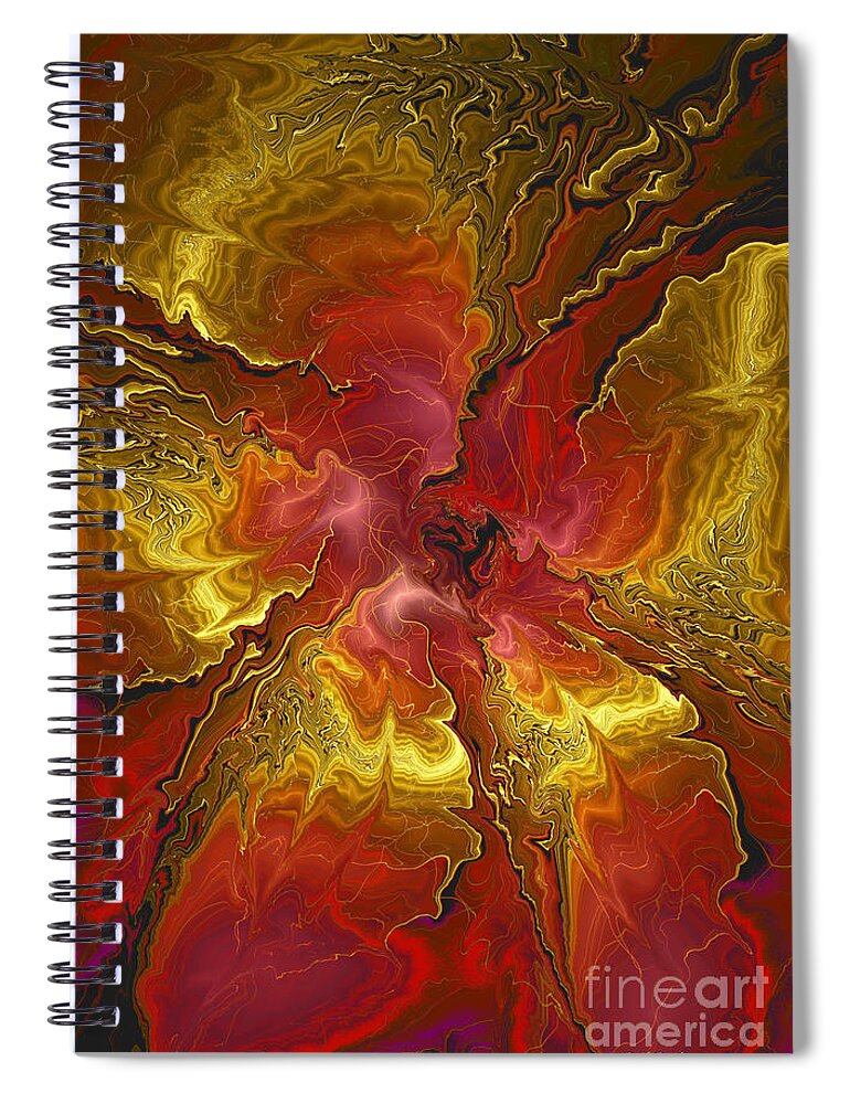 Digital Flower Spiral Notebook featuring the digital art Vibrant Red and Gold by Deborah Benoit