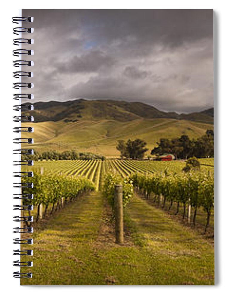 00479623 Spiral Notebook featuring the photograph Vineyard Awatere Valley In Marlborough by Colin Monteath
