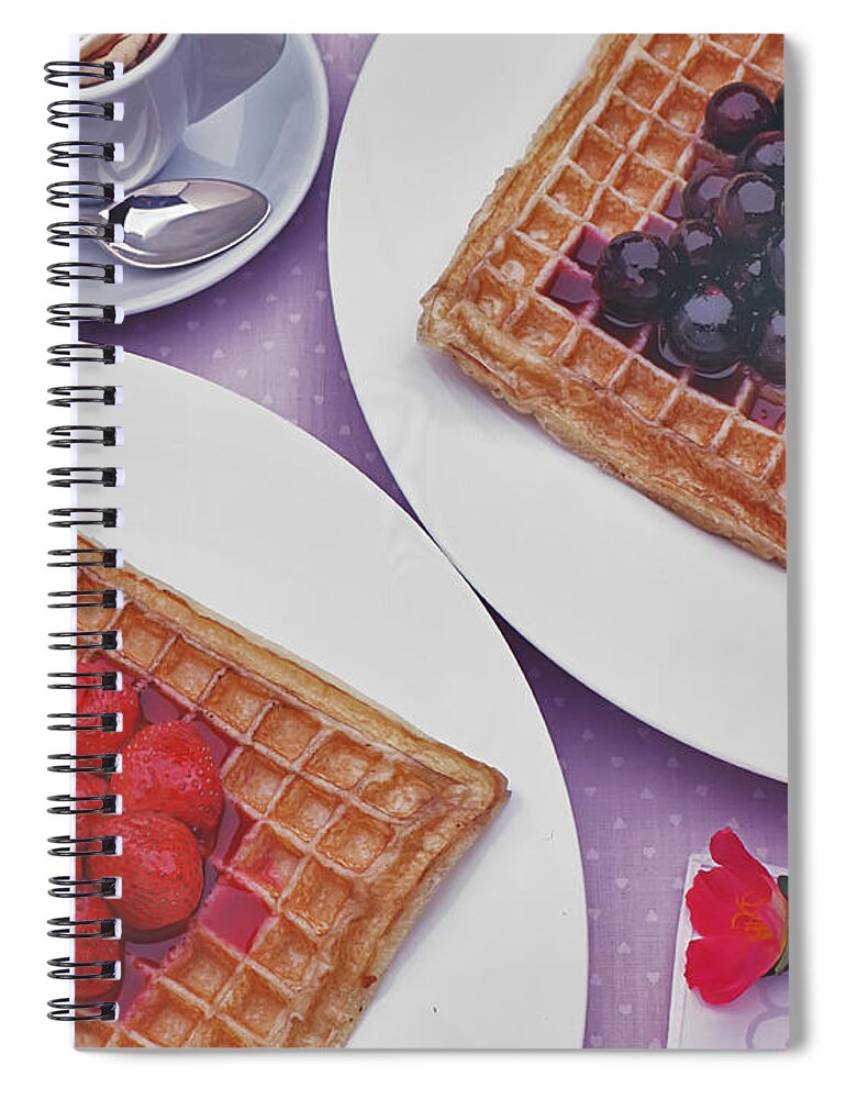 Waffles Spiral Notebook featuring the photograph Waffles and summer berries by Frank Lee