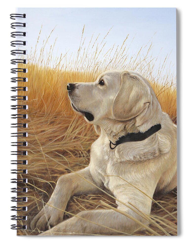 Yellow Lab Spiral Notebook featuring the painting Waiting For The Birds by Tammy Taylor