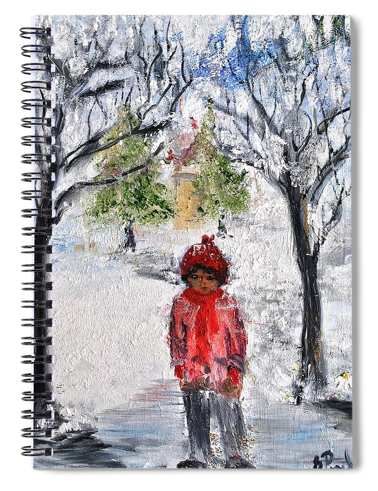 Winter Season Spiral Notebook featuring the painting Walking Alone by Evelina Popilian