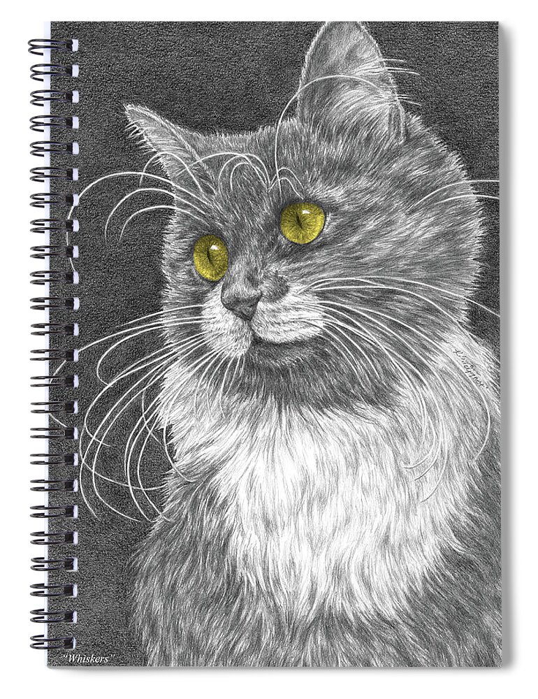 Cat Spiral Notebook featuring the drawing Whiskers - Color Tinted Art Print by Kelli Swan