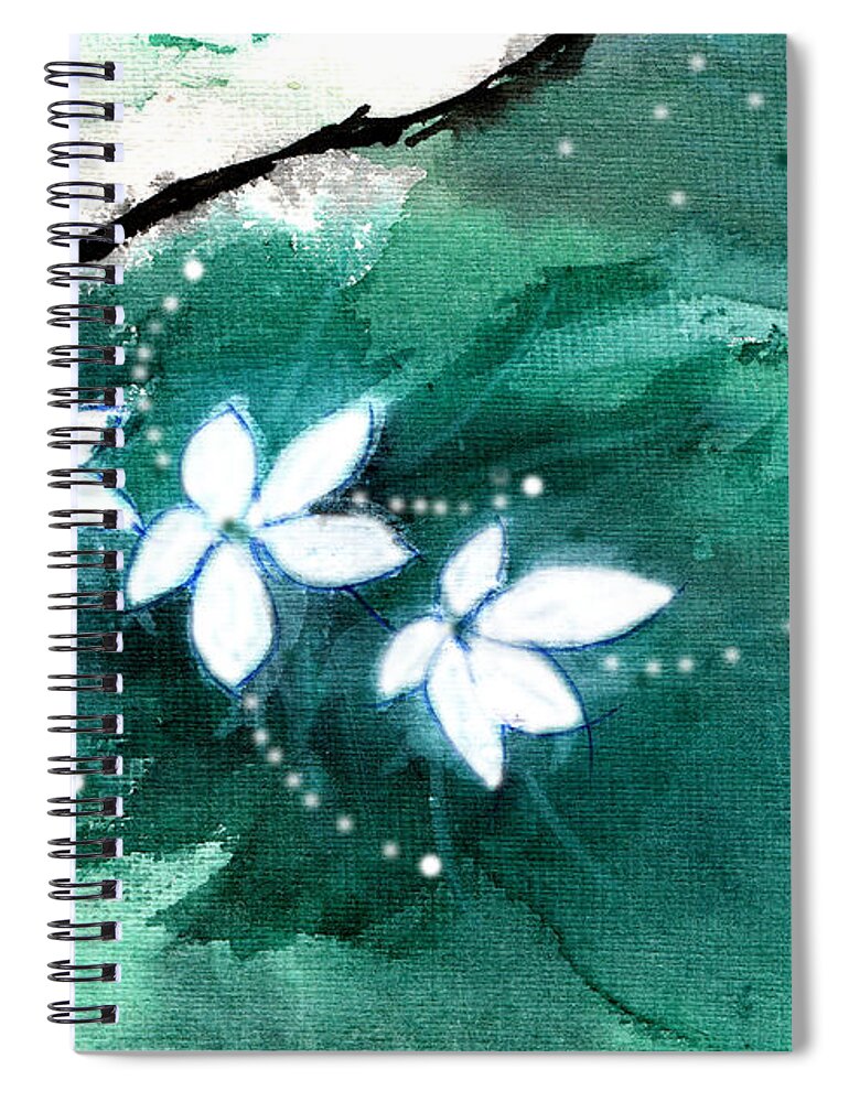 Nature Spiral Notebook featuring the painting White Flowers by Anil Nene
