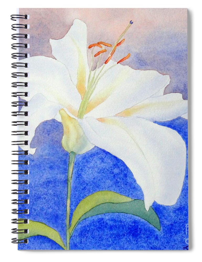 White Spiral Notebook featuring the painting White Lily by Laurel Best