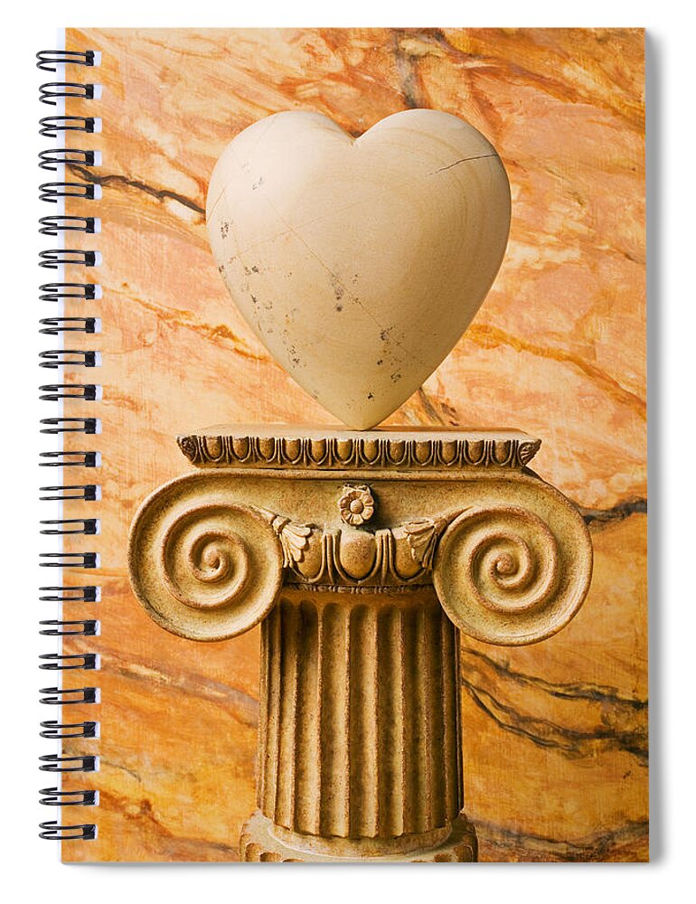 Heart Spiral Notebook featuring the photograph White stone heart on pedestal by Garry Gay