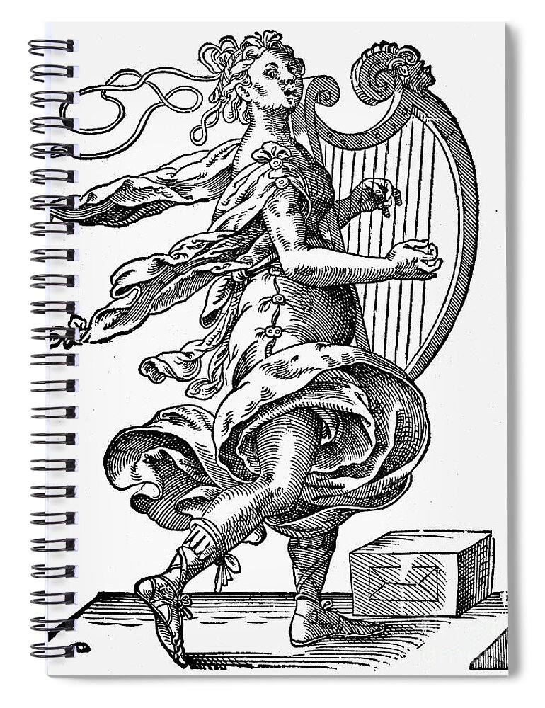 Engraving Spiral Notebook featuring the photograph Woman Playing The Harp by Granger