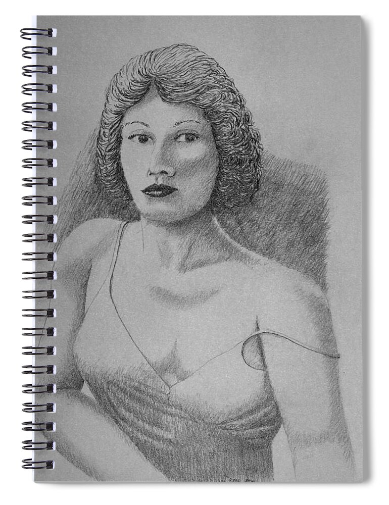 Portrait Spiral Notebook featuring the drawing Woman With Strap Off Shoulder by Daniel Reed