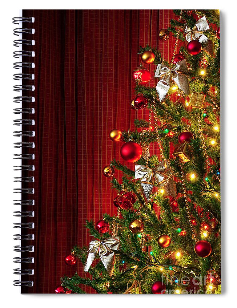 Artificial Spiral Notebook featuring the photograph Xmas tree on red by Carlos Caetano