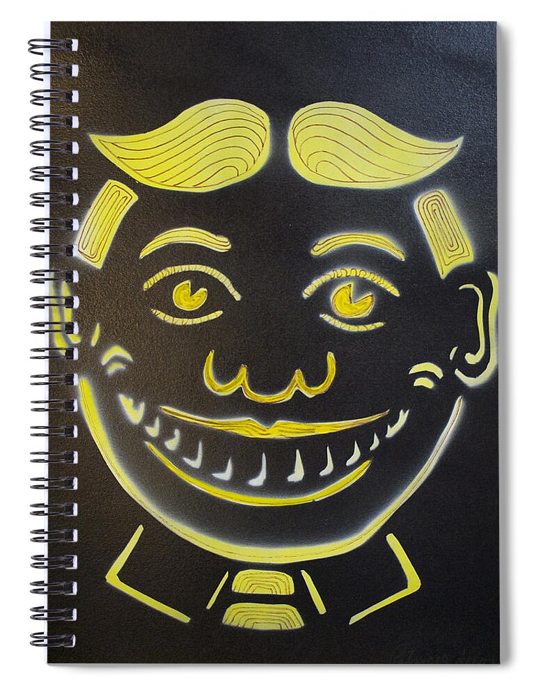 Tillie Of Asbury Park Spiral Notebook featuring the painting Yellow on Black Tillie by Patricia Arroyo