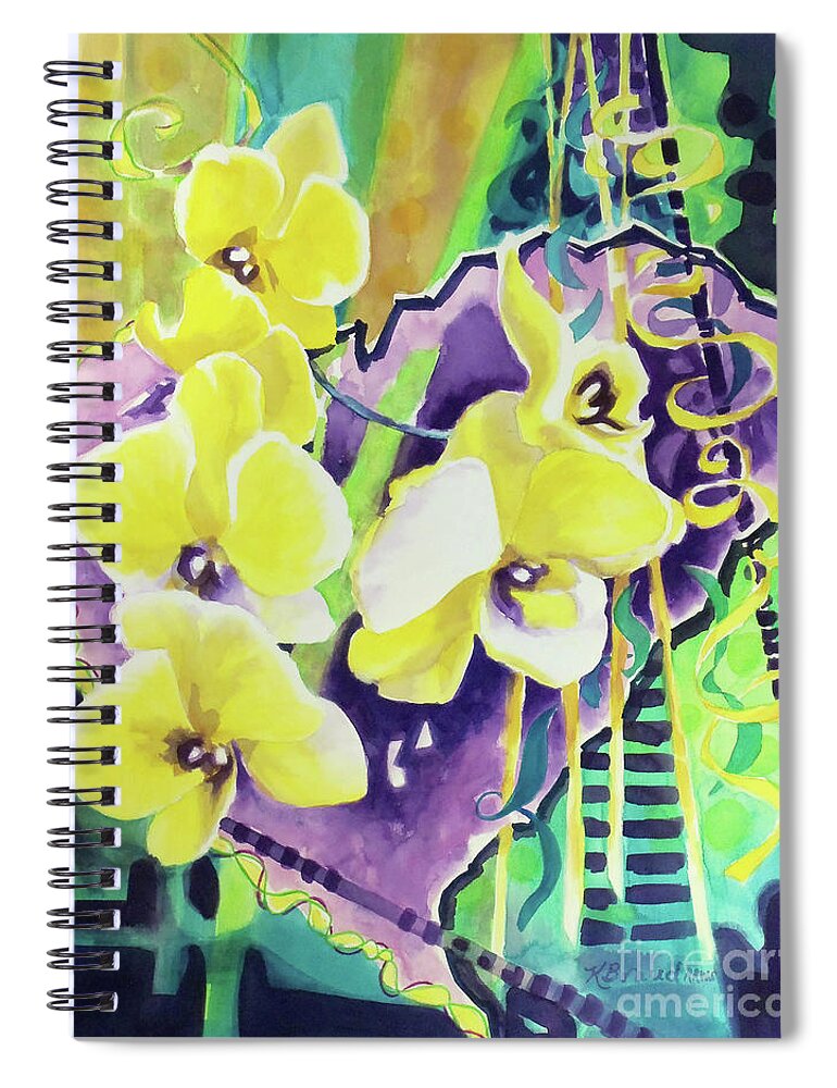 Paintings Spiral Notebook featuring the painting Yellow Orchids of the Heart by Kathy Braud