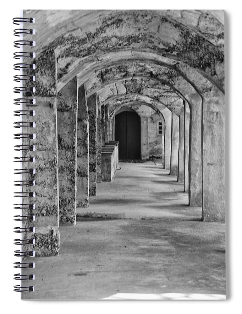 Moravian Spiral Notebook featuring the photograph Archway at Moravian Pottery and Tile Works in Black and White by Bill Cannon