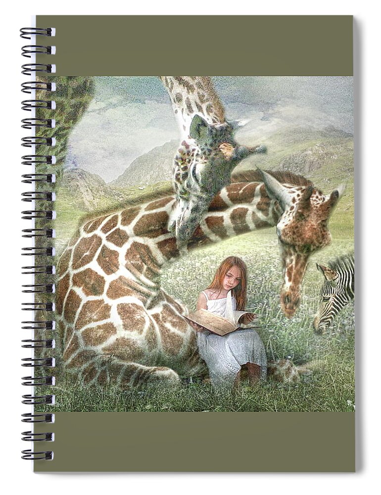 Giraffe Spiral Notebook featuring the digital art The Reading Room by Trudi Simmonds