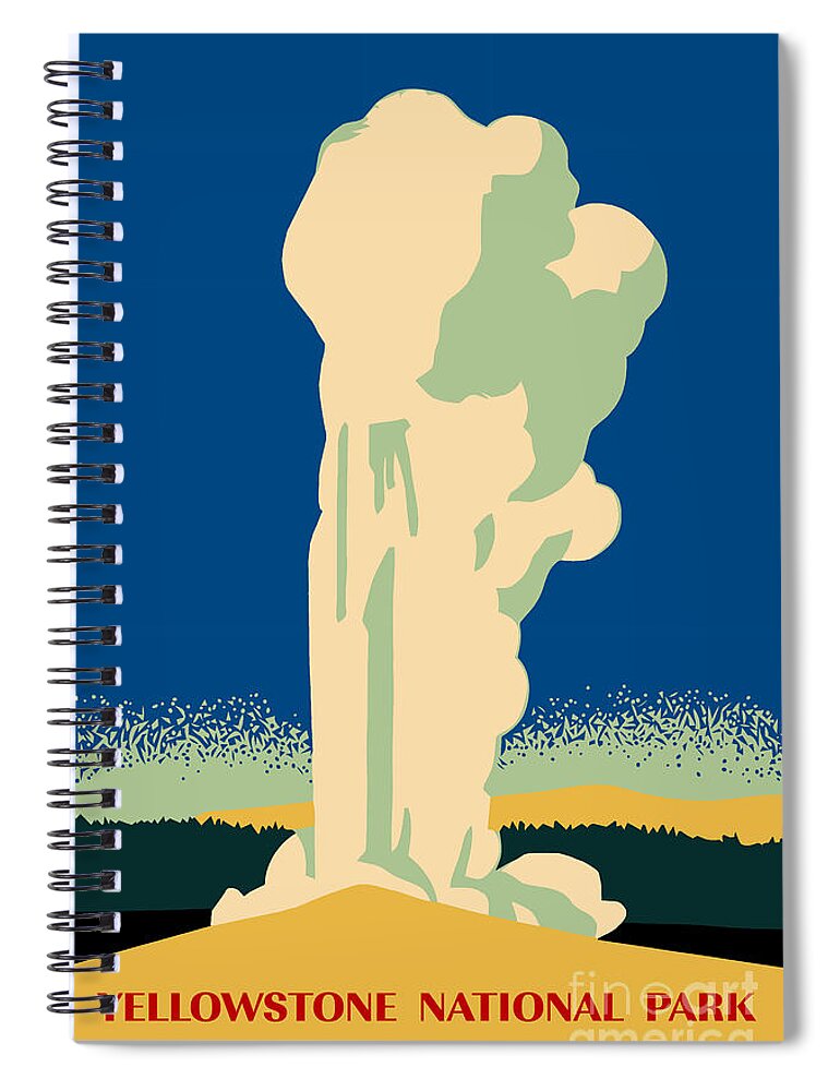  Spiral Notebook featuring the digital art Yellowstone retro vintage cone geyser travel ad by Heidi De Leeuw