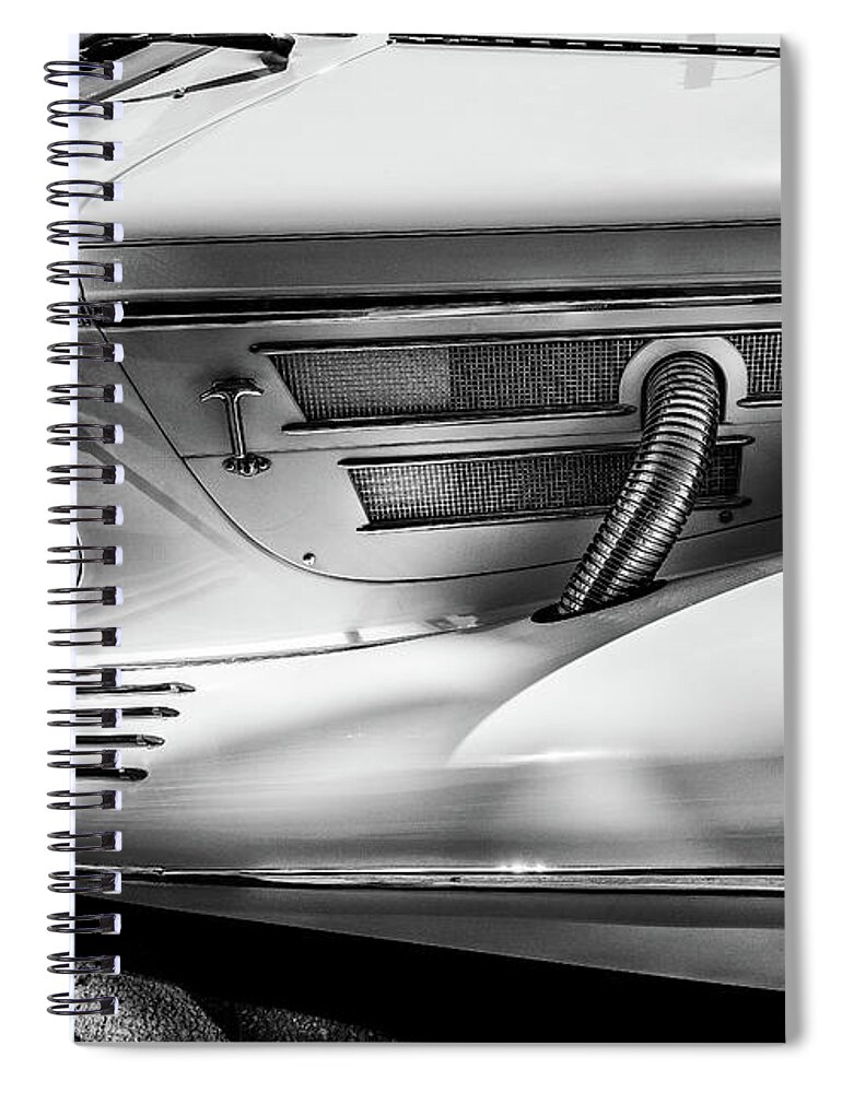 1934 Spiral Notebook featuring the photograph 1934 Mercedes Benz 500K in Monochrome by M G Whittingham