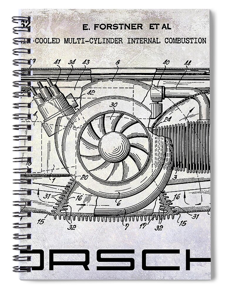 Porsche Patent Spiral Notebook featuring the photograph 1962 Porsche Engine Patent by Jon Neidert