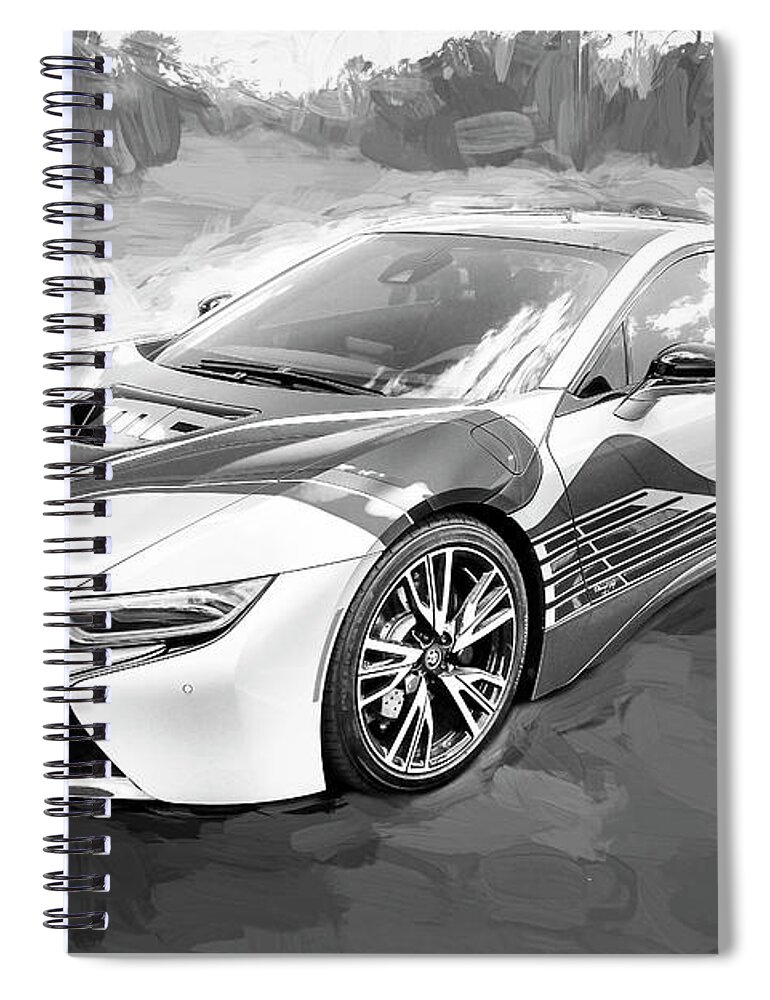 2015 Bmw Spiral Notebook featuring the photograph 2015 BMW I8 HYBRID Sports Car BW #1 by Rich Franco