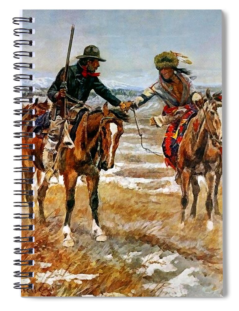 A Doubtful Handshake Spiral Notebook featuring the photograph A Doubtful Handshake #1 by Charles Russell