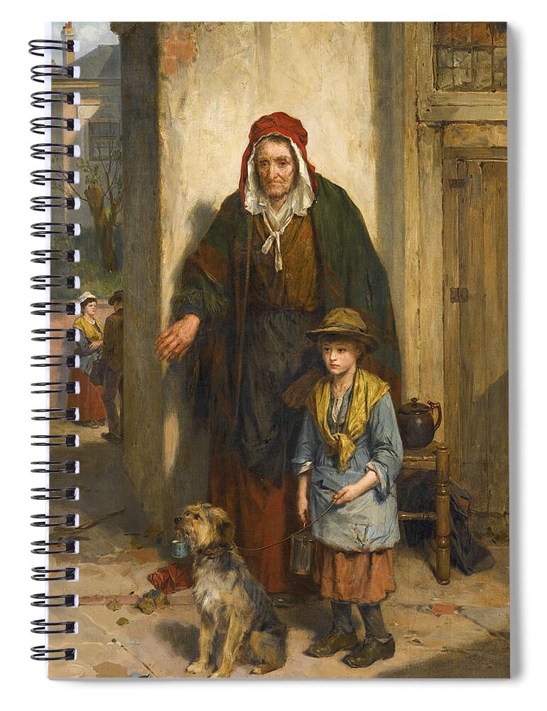 Thomas Faed Spiral Notebook featuring the painting A Poor Beggar Bodie #2 by Thomas Faed