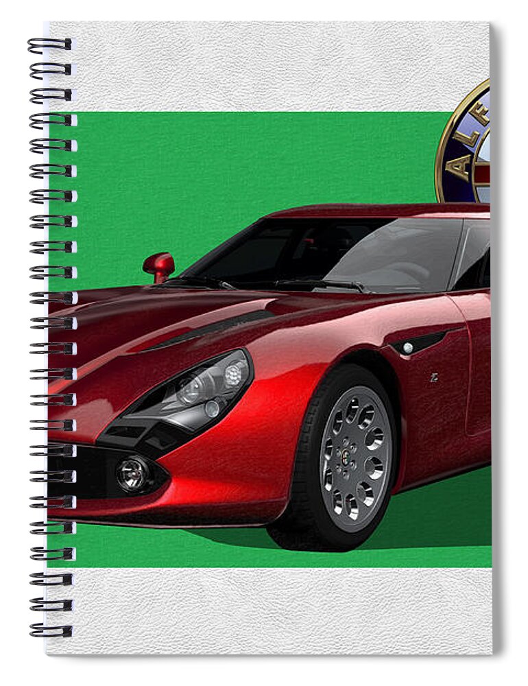 �alfa Romeo� By Serge Averbukh Spiral Notebook featuring the photograph Alfa Romeo Zagato T Z 3 Stradale with 3 D Badge by Serge Averbukh